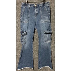 Banjara Women's Jeans Size 15/31 Blue Wash Flared Cargo Distressed Hem